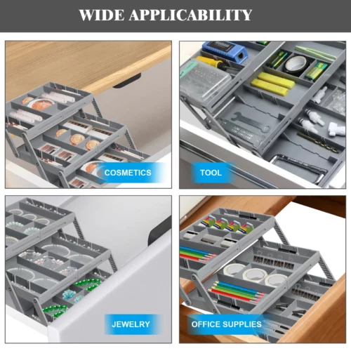Organizador de gavetas de 2/3 camadas, bandeja de armazenamento, gaveta expansível. Caixa de joias, caixa organizadora de cosméticos talheres de cozinha. - Image 4